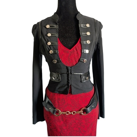 Lydia Jackets & Blazers - Vintage Y2K Black Gothic Chic Military Cropped Corset Leather Trim Jacket